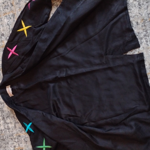 Vintage 1980's linen blazer, lined, one button, Adam Douglass Adrianna Papell - Picture 5 of 6